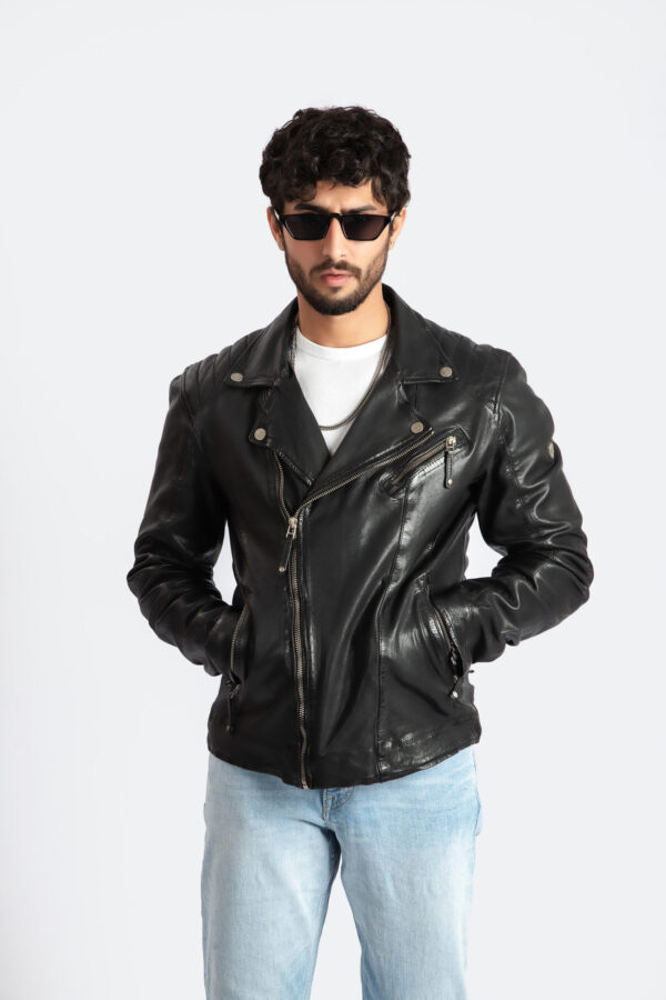 Mens Classic Brando Biker Style Black Leather Jacket Motorbike Fashion Jacket ELM4