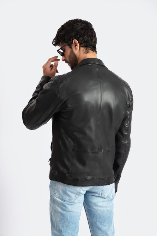 Mens Classic Brando Biker Style Black Leather Jacket Motorbike Fashion Jacket ELM4 - Image 4