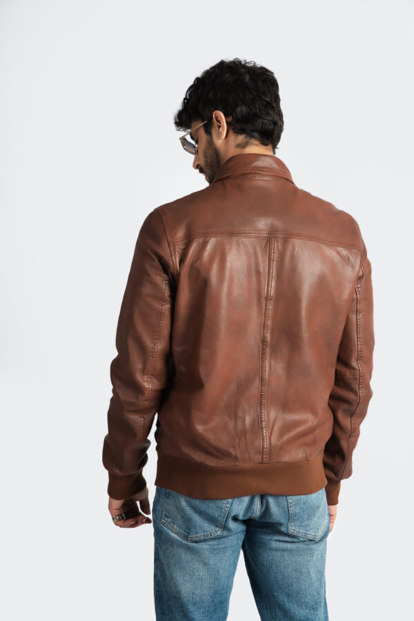 Mens Biker Style Cognac Real Leather Jacket Motorcycle Cafe Racer Fashion Jacket - ELM5 - Image 4