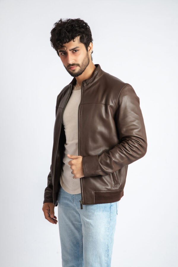 Mens Brown Leather Jacket  Motorcycle Style Cafe Racer Jacket - ELM7 - Image 3