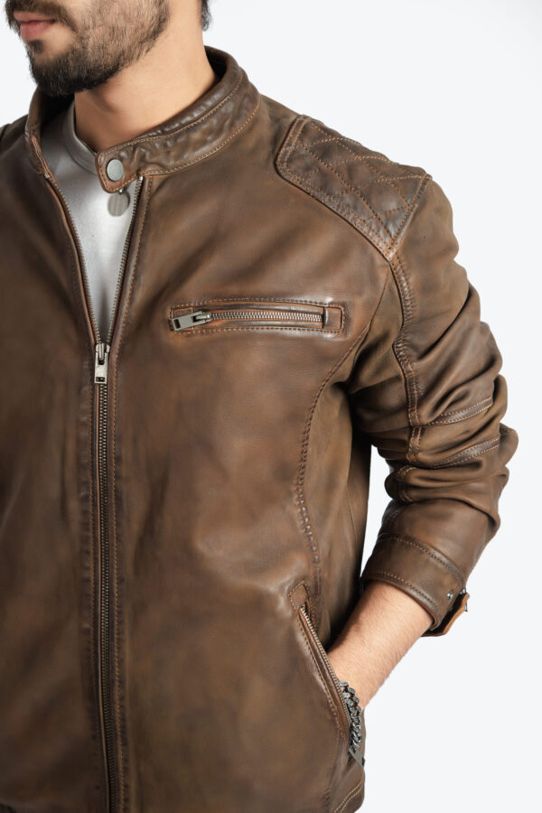 Mens Fashion Biker Brown Leather Jacket Superior Quality Motorcycle Jacket - ELM8 - Image 2