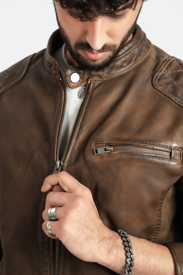 Mens Fashion Biker Brown Leather Jacket Superior Quality Motorcycle Jacket - ELM8 - Image 3