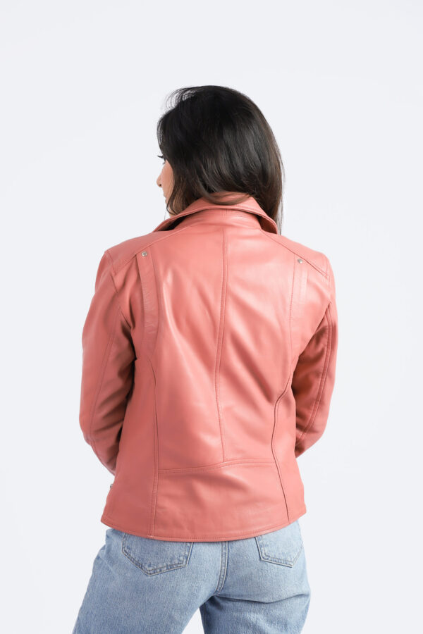 Womens Real Sheep Leather Jacket Biker Racer Style Casual Jacket Rose Color - ELF10 - Image 4