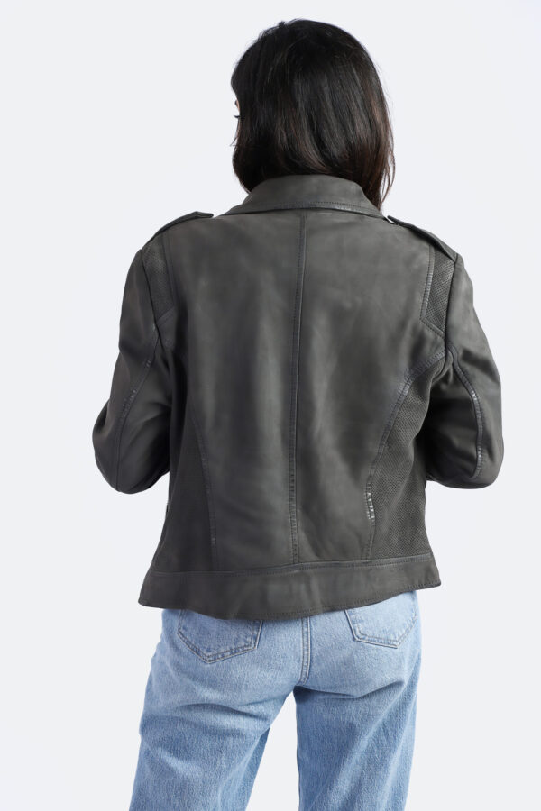 Women Biker Racer Grey Sheep Leather Jacket Motorbike Style Quality Designer Jacket - ELF12 - Image 3