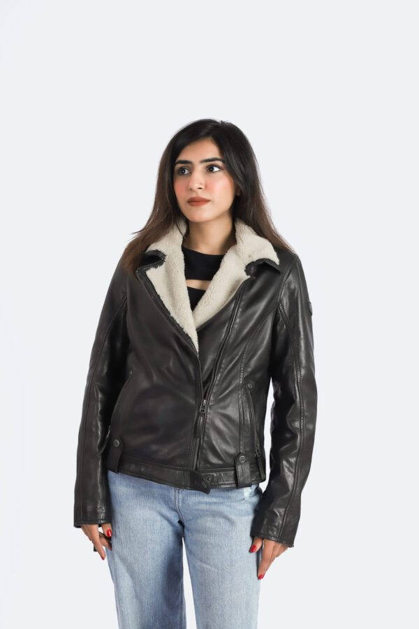 Womens Aviator Real Sheep Leather Jacket with Fur Collar High Designer Quality - ELF13 - Image 2