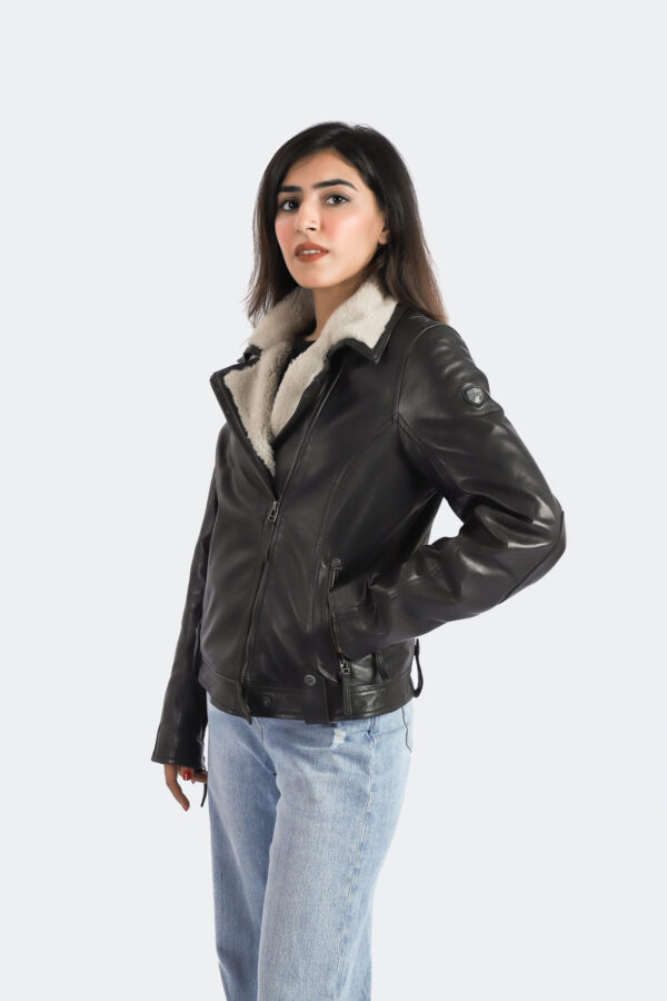 Womens Aviator Real Sheep Leather Jacket with Fur Collar High Designer Quality - ELF13 - Image 4