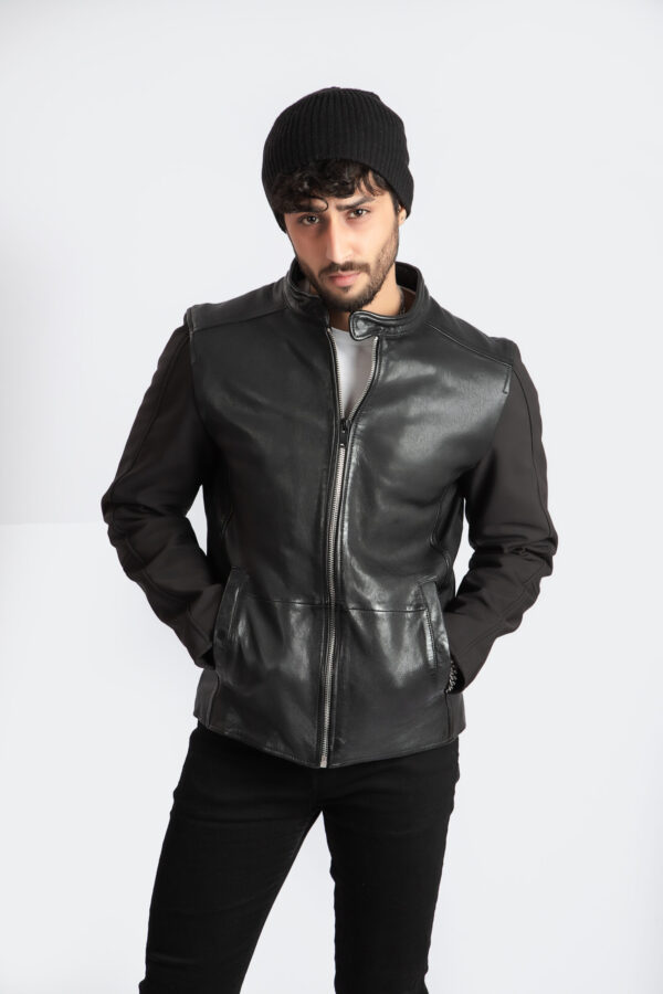 Mens Biker Style Real Black Sheep Leather Motorcycle Racer Fashion Jacket - ELM19