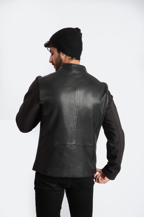 Mens Biker Style Real Black Sheep Leather Motorcycle Racer Fashion Jacket - ELM19 - Image 4