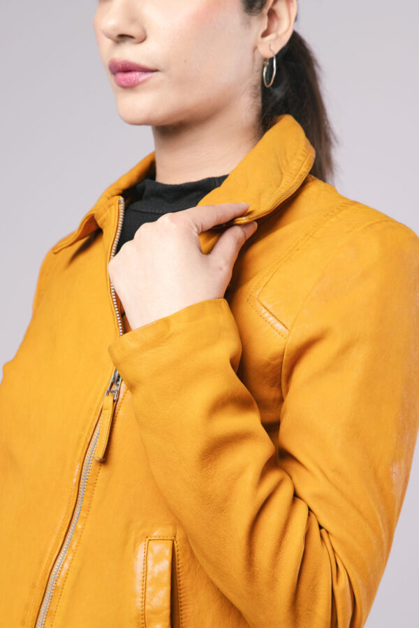 Women Fashion Jacket Real Sheep Yellow Leather Superior Quality Designer Jacket - ELF38 - Image 3