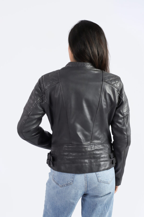 Womens Brando Style Real Sheep  Grey Leather Jacket Motorbike Jacket - ELF25 - Image 5