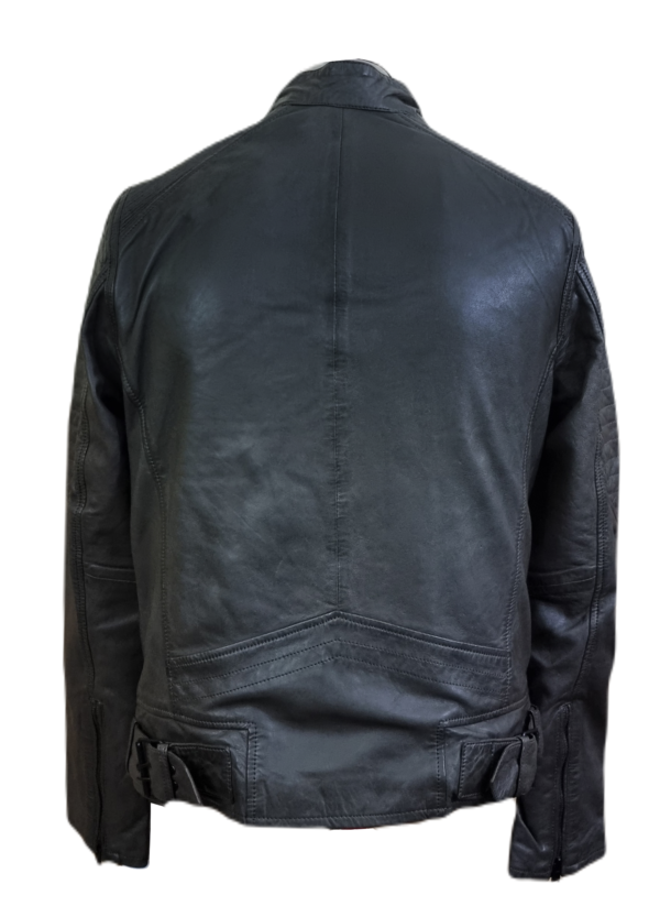 Mens Leather Jacket Olive Green Biker Style Handmade Real Lambskin Jacket- ELM38 - Image 2