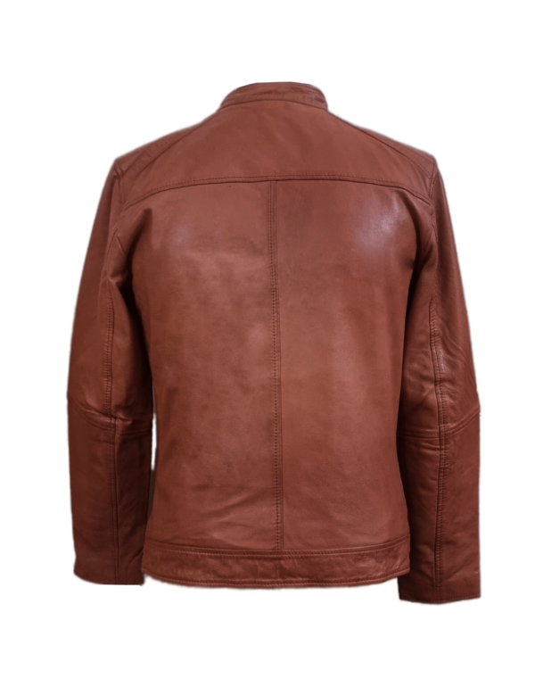 Mens Leather Jacket Biker Style Handmade Cognac Real Lambskin Fashion Jacket -ELM39 - Image 3