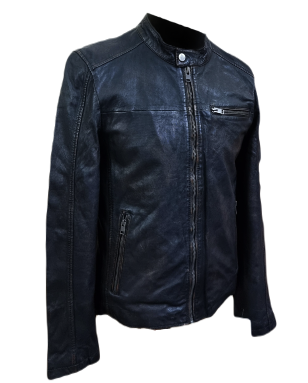 Mens Leather Jacket Real Sheep Black Leather Biker Style Handmade Stylish Jacket - ELM40 - Image 3