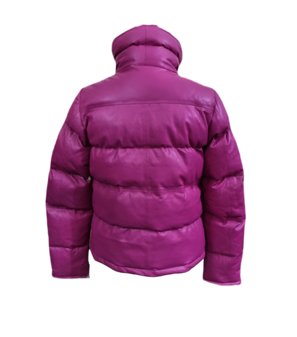 Ladies Puffer Jacket Biker Style Real Lambskin Leather Premium Quality Pink Jacket – ELF55 - Image 3