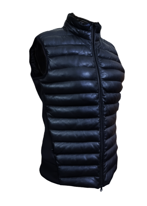 Men’s Sleeveless Puffer Jacket Biker Style Premium Quality Black Leather Jacket – ELM46 - Image 2