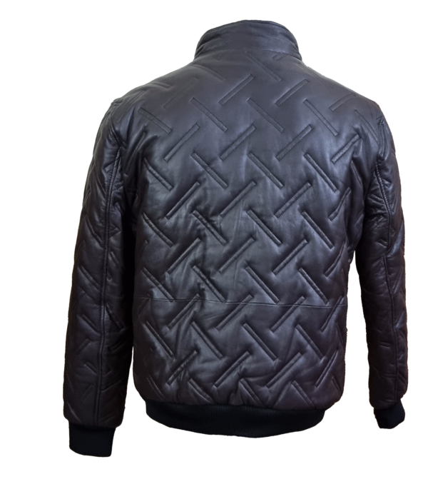 Mens Quilted Jacket Biker Style Real Sheepskin Leather Premium Quality Black Jacket – ELM51 - Image 3